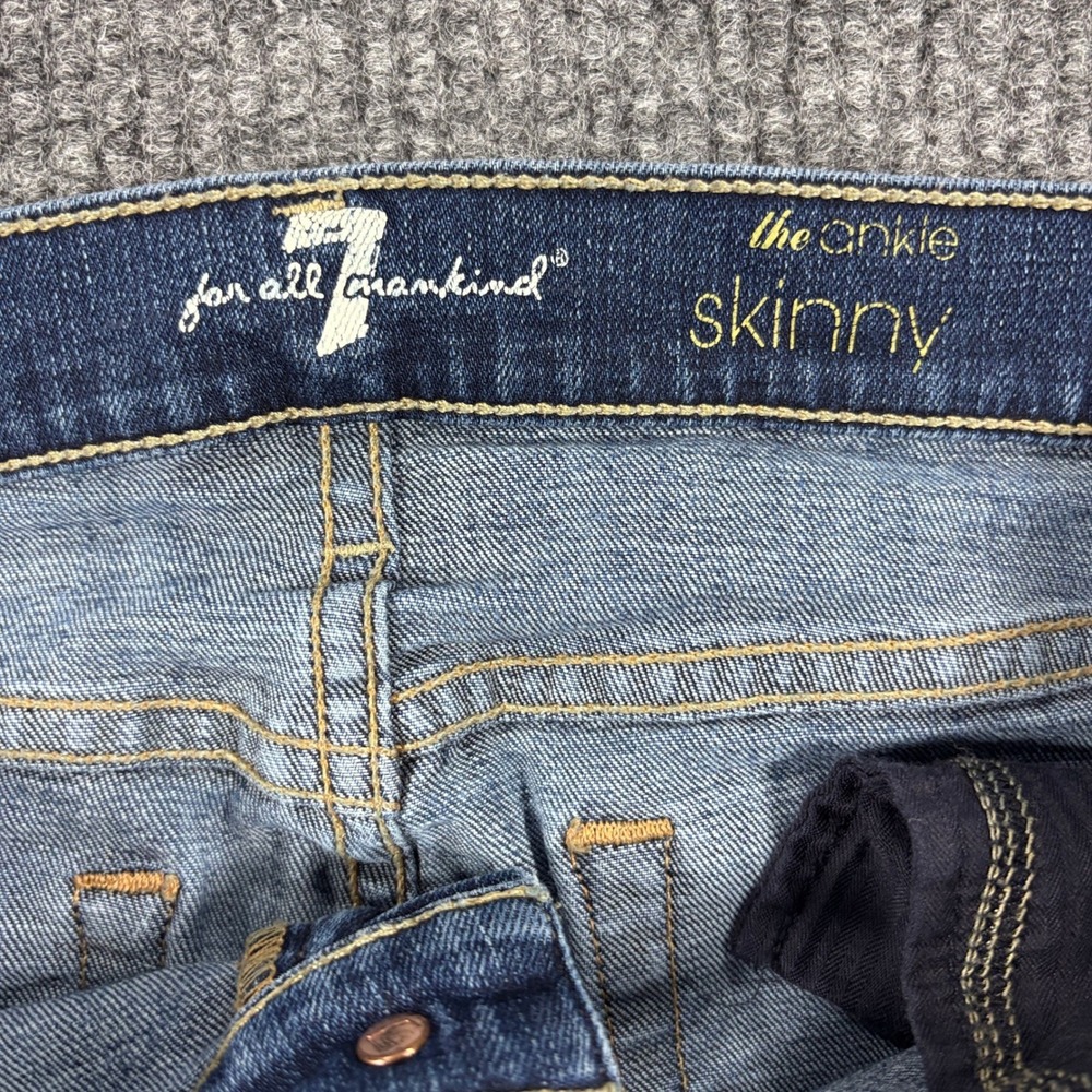 7 For All Mankind The Ankle Skinny Jeans Womens 26 Blue Distressed Ripped - Picture 8 of 12